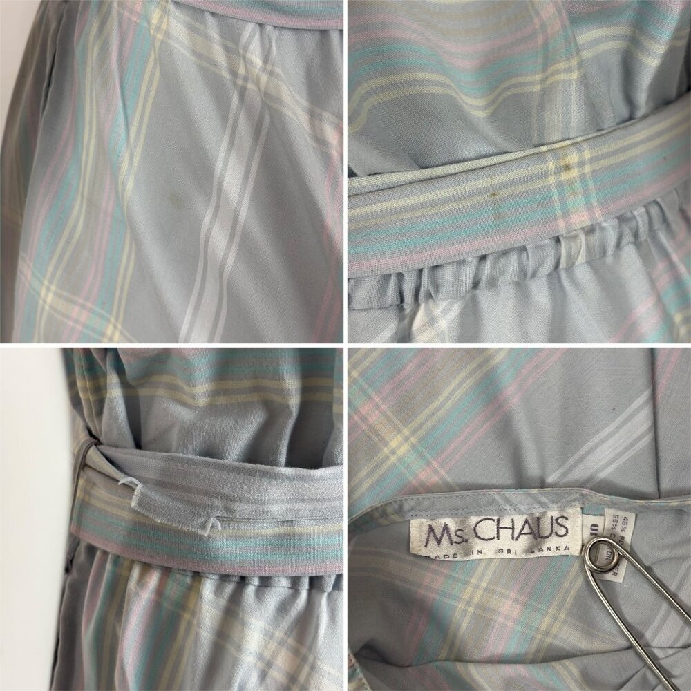 Vintage 80s Striped Dress Womens Large Blue Off The Shoulder Fit And Flare - Picture 10 of 11